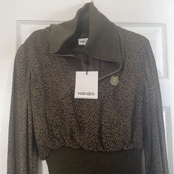 NWT Kenzo Fall/Winter 2020 Women’s Midi Leopard Mixed Material Dress - Picture 5 of 10